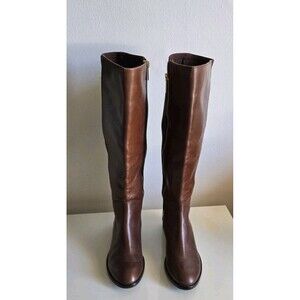 MICHAEL KORS HAMILTON WOMEN'S TALL BOOTS CHOCOLATE STRETCH MK LOGO FLAT Size 5.5
